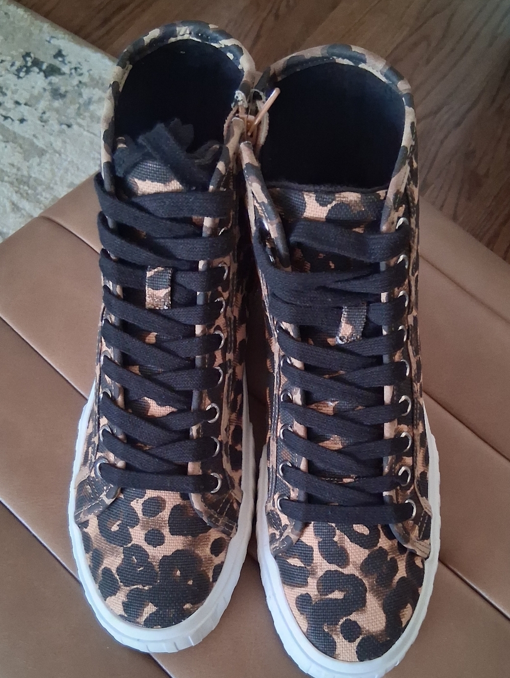 Steve Madden Leopard Print High-Top Sneakers in Brown and Black